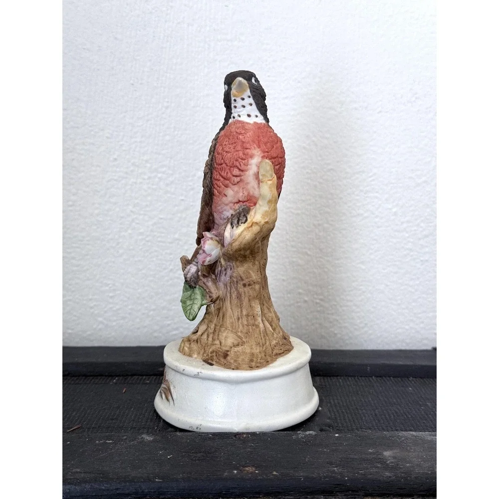 Vintage Robin Bird Music Box | Bisque Porcelain Collectible Figurine | Retro Dec